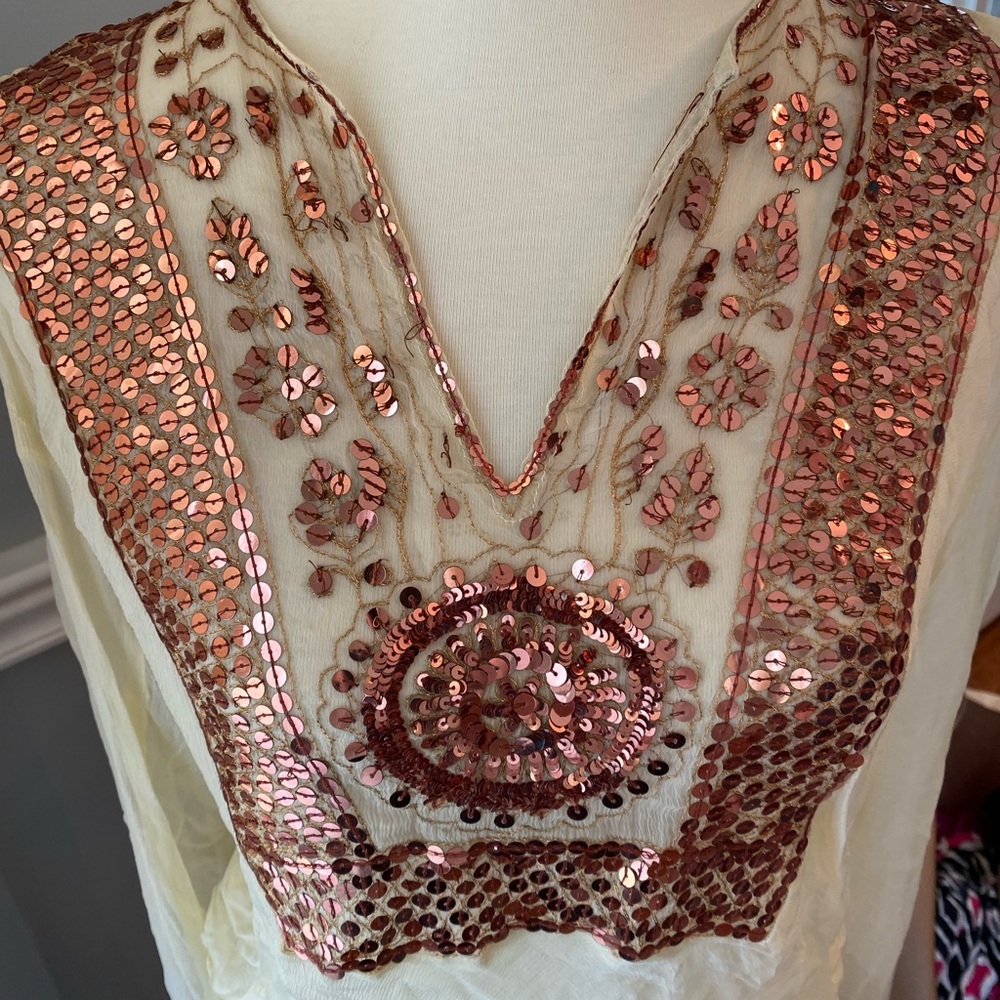 Sharagano sequined tunic in bronze and cream